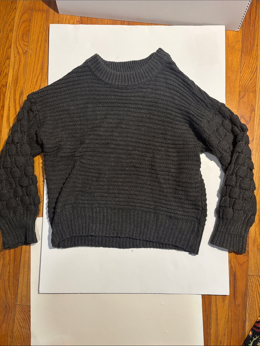 Elodie Charcoal Crewneck Bubble-Sleeve Knit Sweater